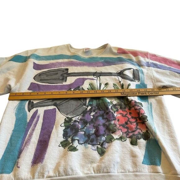 Vintage 90s Crewneck Sweatshirt Woman’s Jerzees Large Garden Core Boho USA - Picture 5 of 9